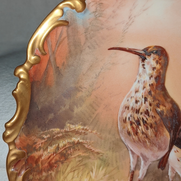 Antique French Limoges Snipe birds charger plate signed Dubois. - Picture 4 of 8